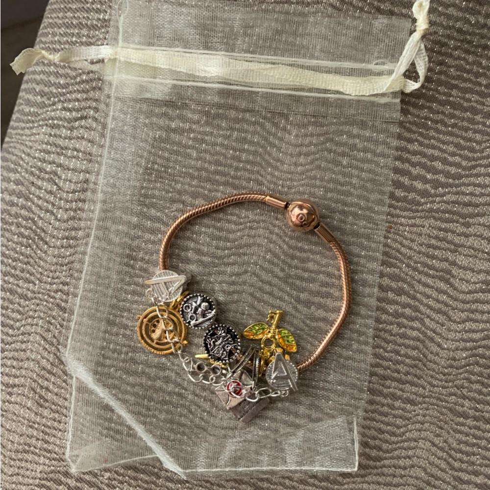 Pandora 14k Rose Gold-plated Moments Snake Bracelet w/ NEW Harry Potter Charm